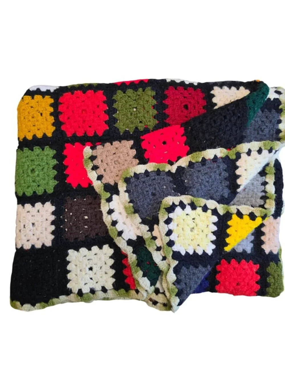 VTG Handmade Crochet Granny Square Afghan Blanket Large Couch Throw Cottagecore